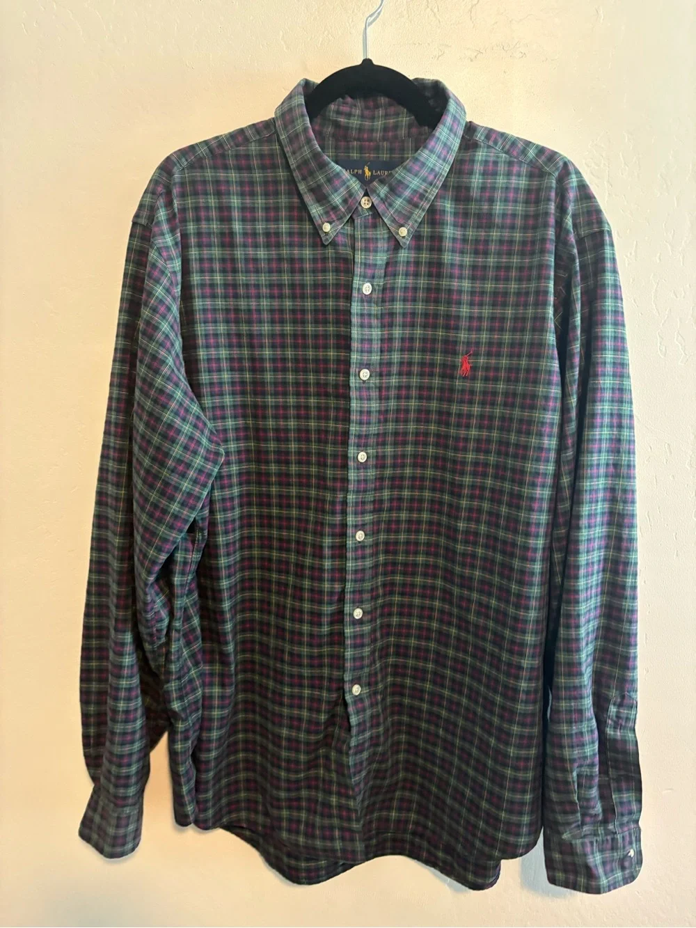 Polo by Ralph Lauren Green and Purple Plaid Button-Down Shirt